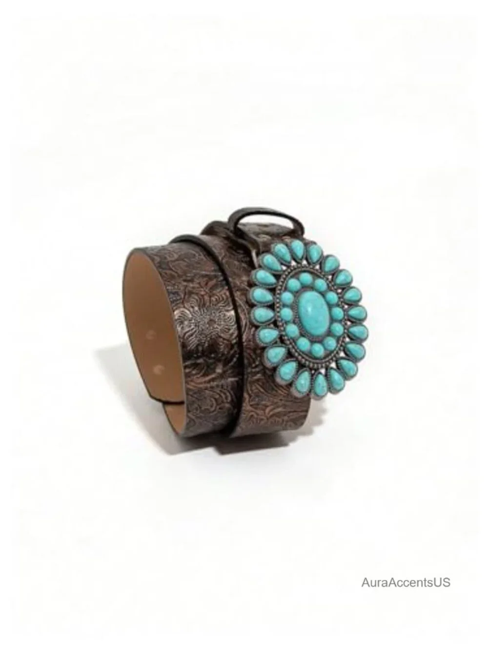 Faux Leather Western Cowgirl Belt Turquoise Concho Vintage Waist Belt